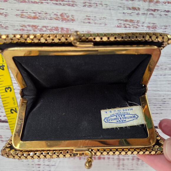 Vtg Whiting & Davis Gold Tone Mesh Wallet Kisslock Multi Pocket USA 50's Flapper - Picture 8 of 12
